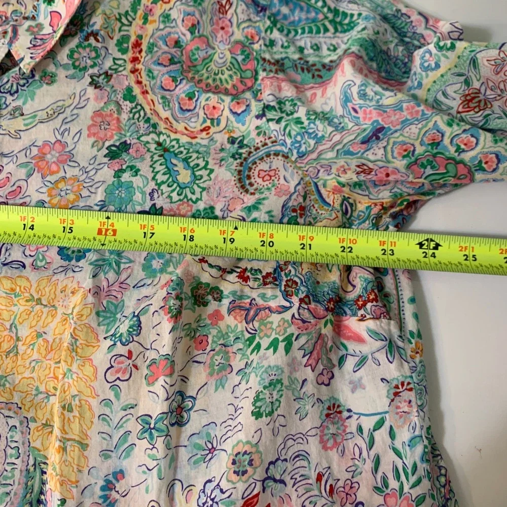 Talbots Plus Button Down Shirt 1X Multi Color Paisley Floral Cotton Long Sleeve